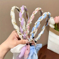 Elegant Floral Ribbon Bowknot With Pearl Hair Band