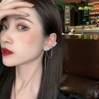 Crystal Bloom Tassel Earrings
