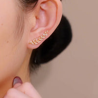Crystal Leaf Ear Climber Earrings