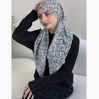 Elegant Black & White printed head scarf,