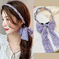 Elegant Floral Ribbon Bowknot With Pearl Hair Band