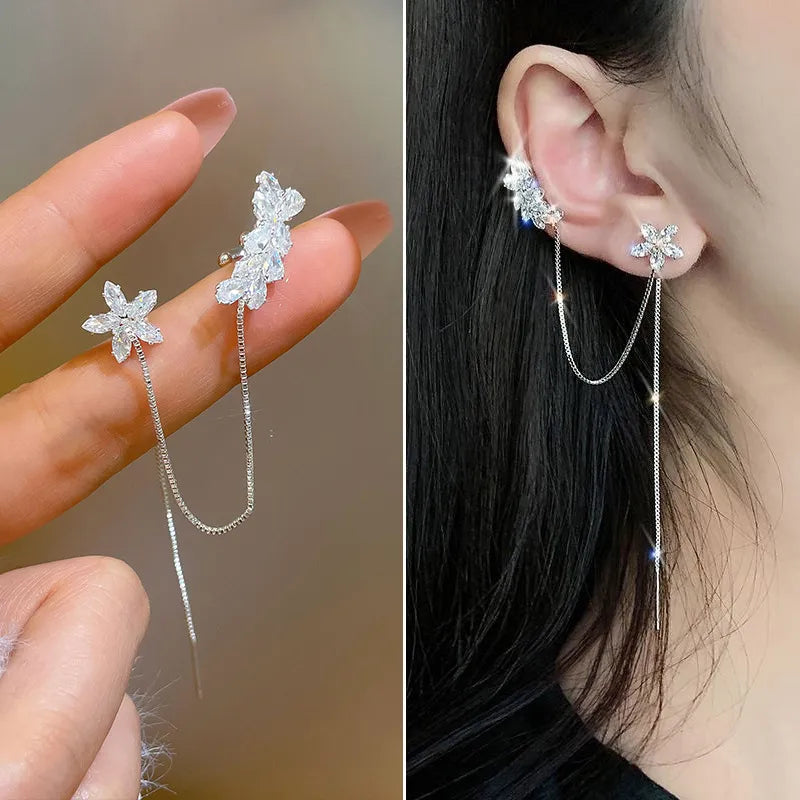 Crystal Bloom Tassel Earrings