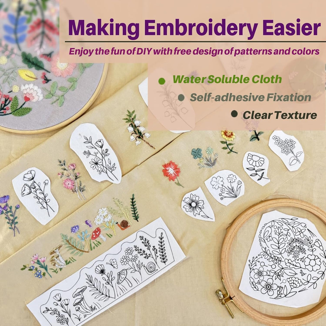 Stick and Stitch Flower Pattern Water Soluble
