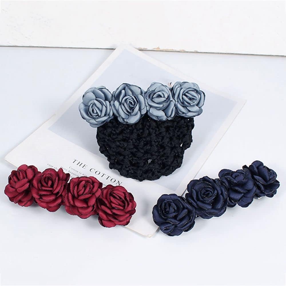 Rose Flower Hair Bun Net With Clip