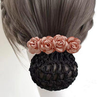 Rose Flower Hair Bun Net With Clip