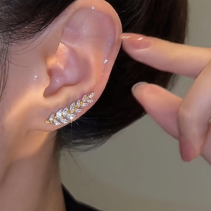Crystal Leaf Ear Climber Earrings