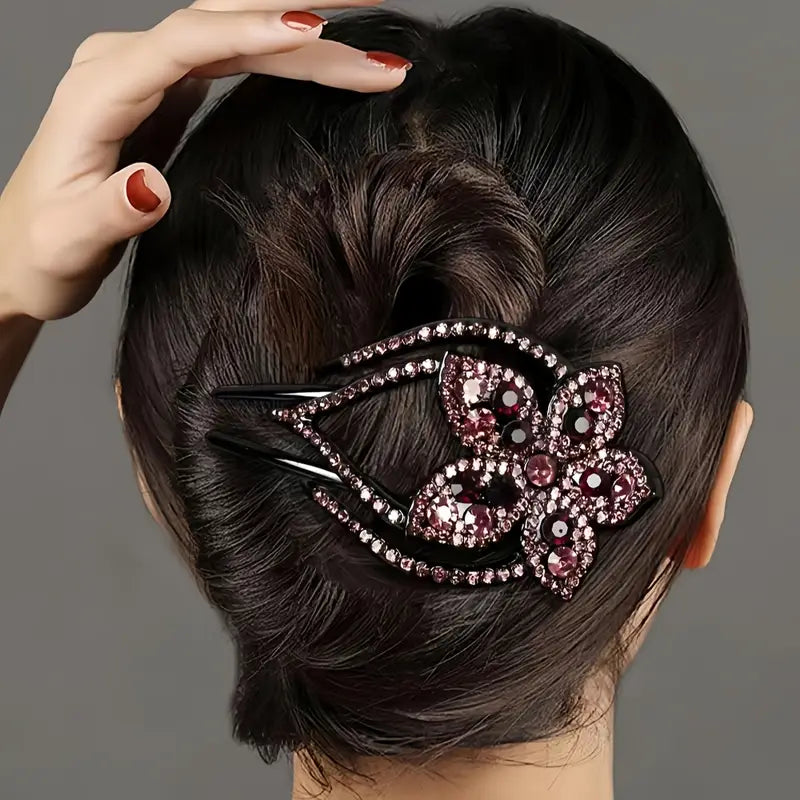 Elegant Rhinestone Flower Hair Clip for Women