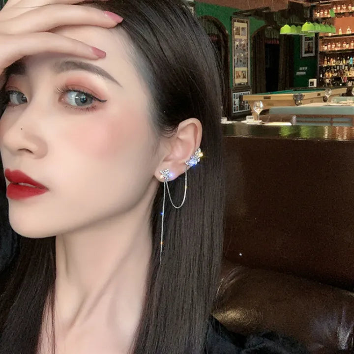 Crystal Bloom Tassel Earrings