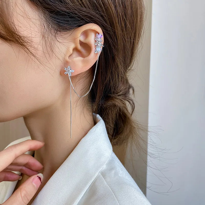 Crystal Bloom Tassel Earrings