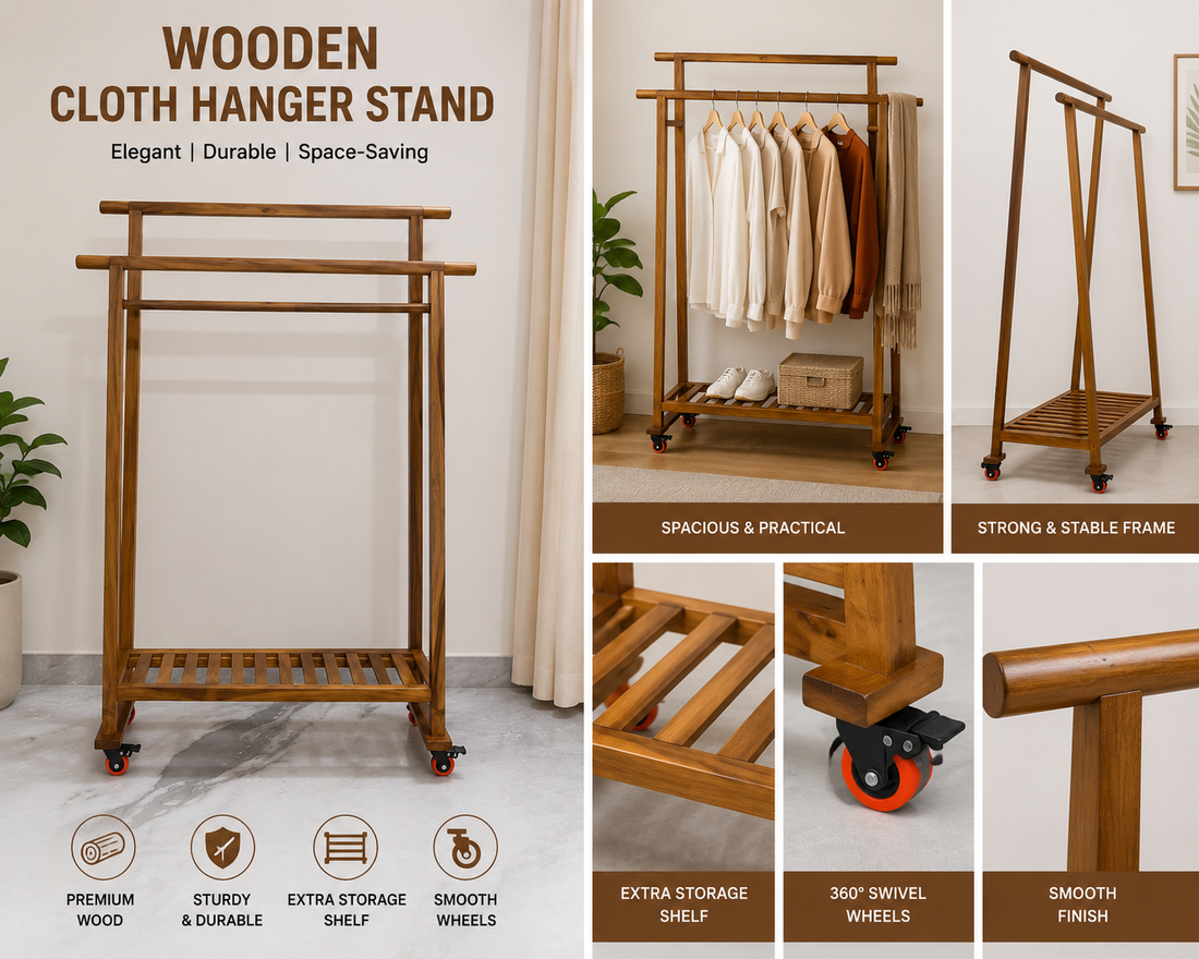 MultiCloth Double Hanging Wooden Stand
