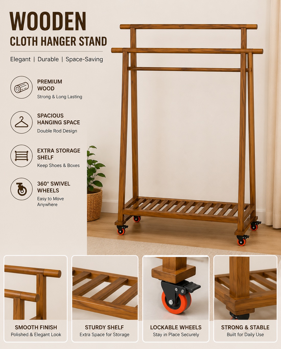MultiCloth Double Hanging Wooden Stand