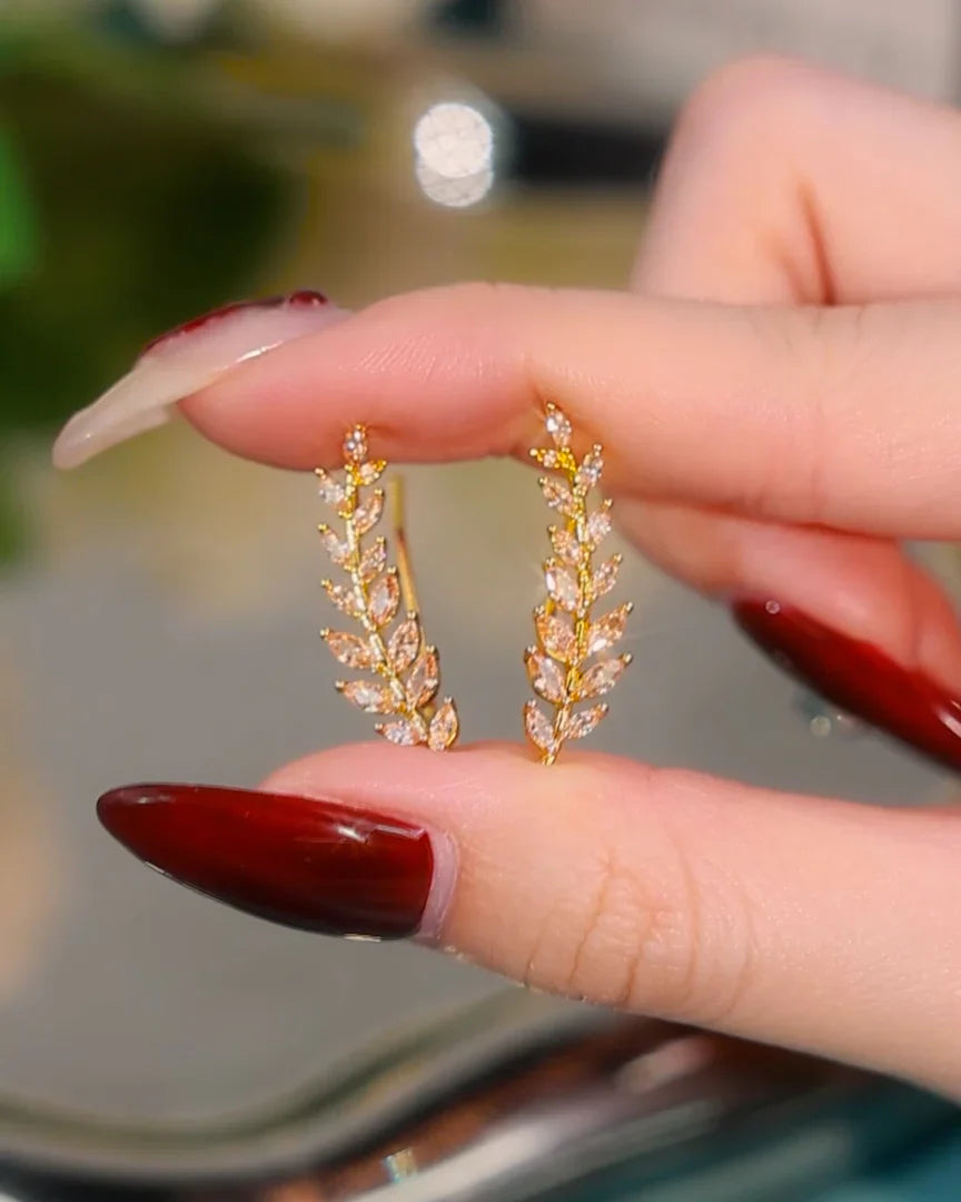 Crystal Leaf Ear Climber Earrings