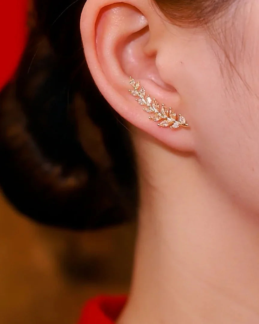Crystal Leaf Ear Climber Earrings