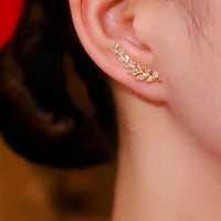 Crystal Leaf Ear Climber Earrings