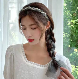 Elegant Floral Ribbon Bowknot With Pearl Hair Band