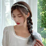 Elegant Floral Ribbon Bowknot With Pearl Hair Band