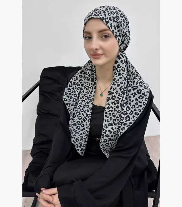 Elegant Black & White printed head scarf,