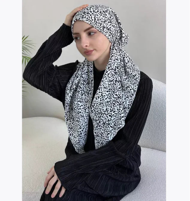 Elegant Black & White printed head scarf,
