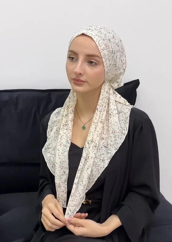 Elegant Black & White printed head scarf,