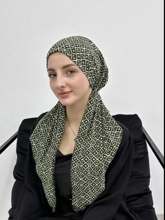 Elegant Black & White printed head scarf,