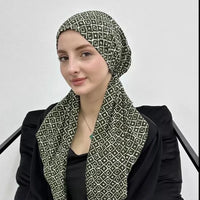 Elegant Black & White printed head scarf,