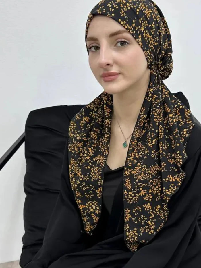Elegant Black & White printed head scarf,