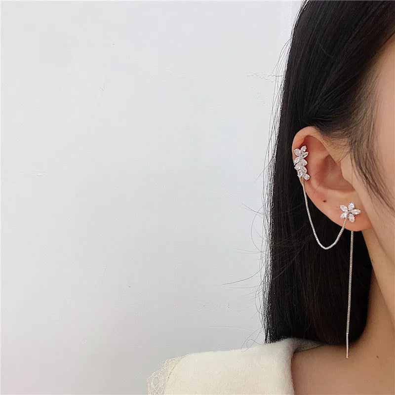 Crystal Bloom Tassel Earrings