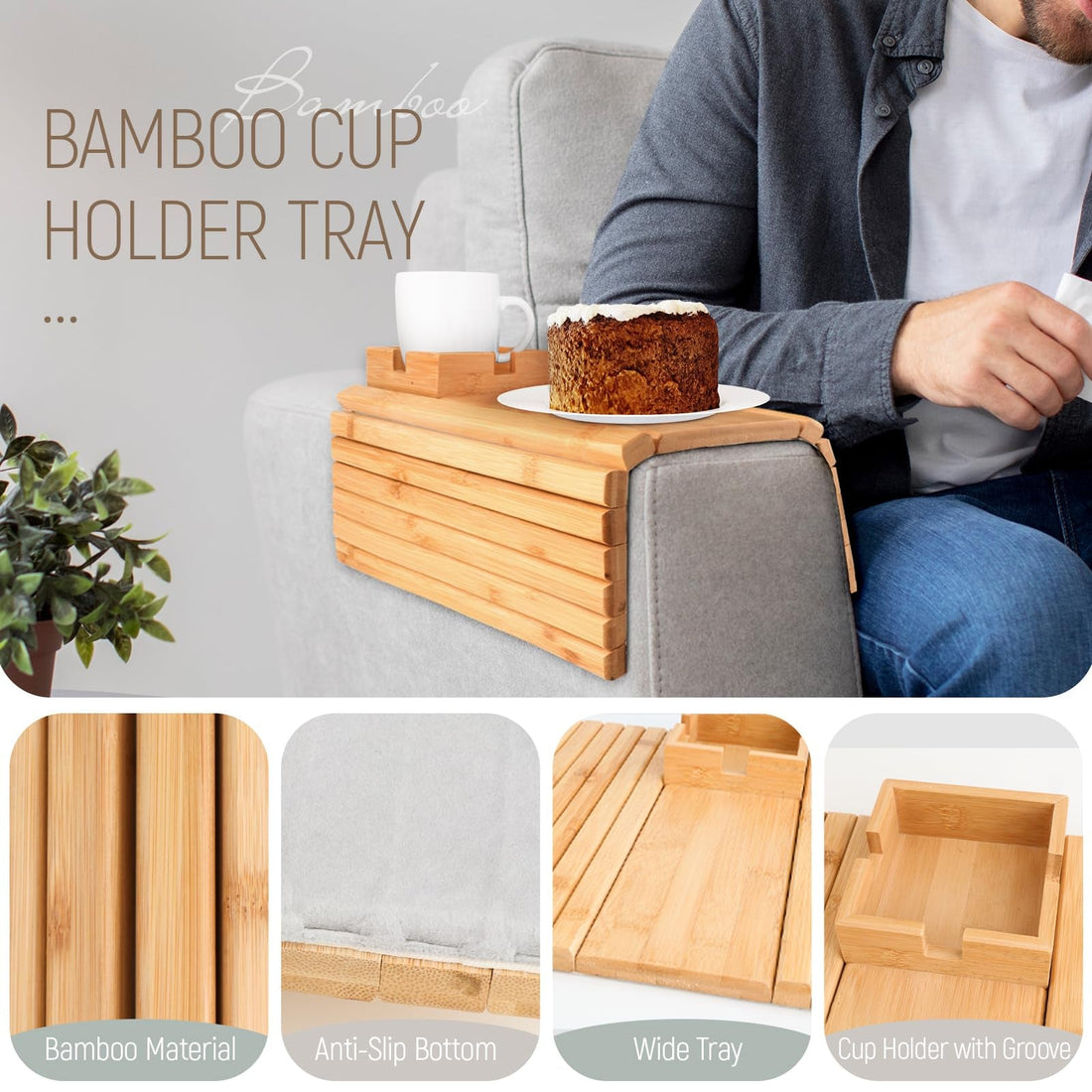 Bamboo Cup Holder Foldable Tray