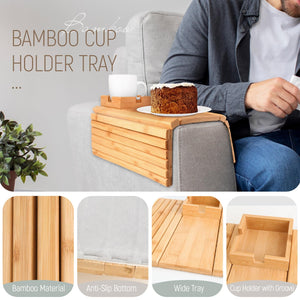 Bamboo Cup Holder Foldable Tray