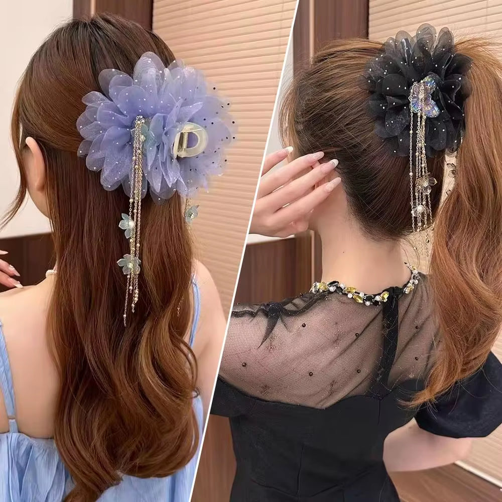 Mesh Bow Sequins Hair Claw