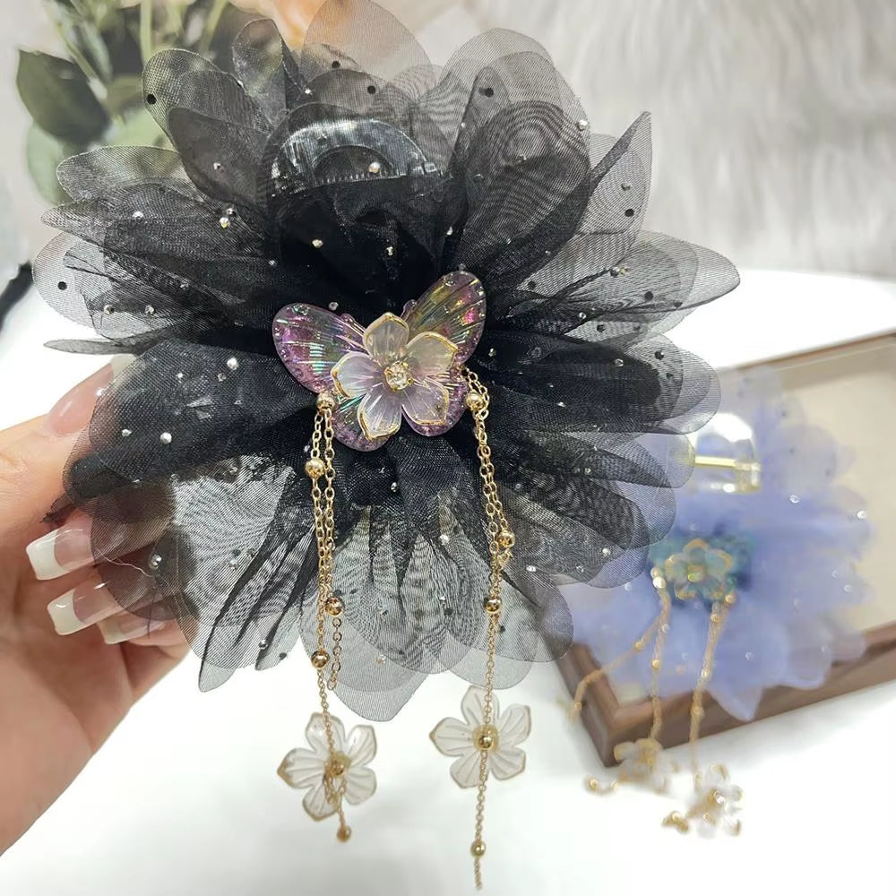 Mesh Bow Sequins Hair Claw