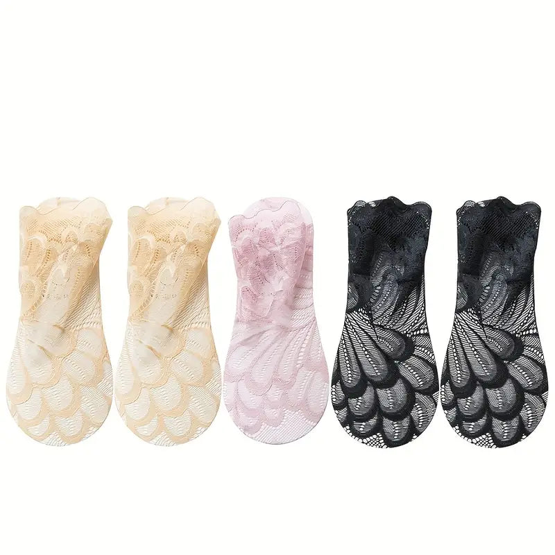 Women'S Lace Floral Mesh Ankle Socks
