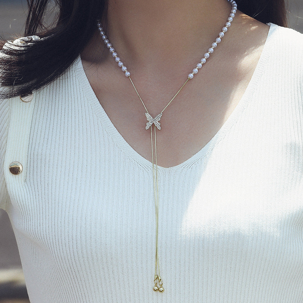 Luxury Butterfly Pearl Chain Necklace