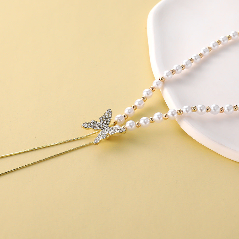 Luxury Butterfly Pearl Chain Necklace
