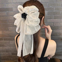 Ribbon Mesh Bow Hair Clamp Grab Clip
