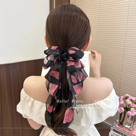 Ribbon Mesh Bow Hair Clamp Grab Clip