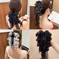 Ribbon Mesh Bow Hair Clamp Grab Clip